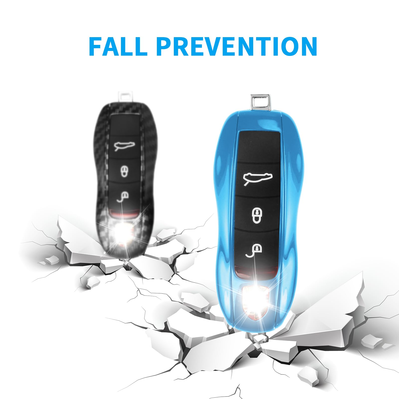 Qbuc For Porsche Key Fob Cover,3-Piece Painted Key Shell Compatible With Porsche Cayenne Panamera Macan 911 Boxter Cayman (Blue)