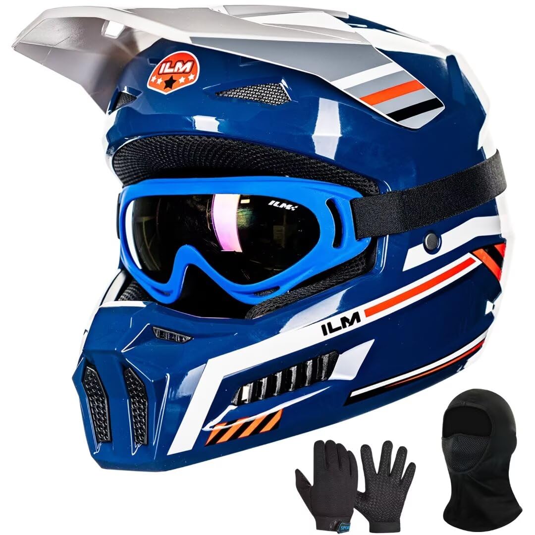 ILM Youth Dirt Bike Helmets Kids ATV Helmet Motorcross BMX Off Road Motorbike with Goggles Gloves Mask DOT Model MT601Y (Spacewa