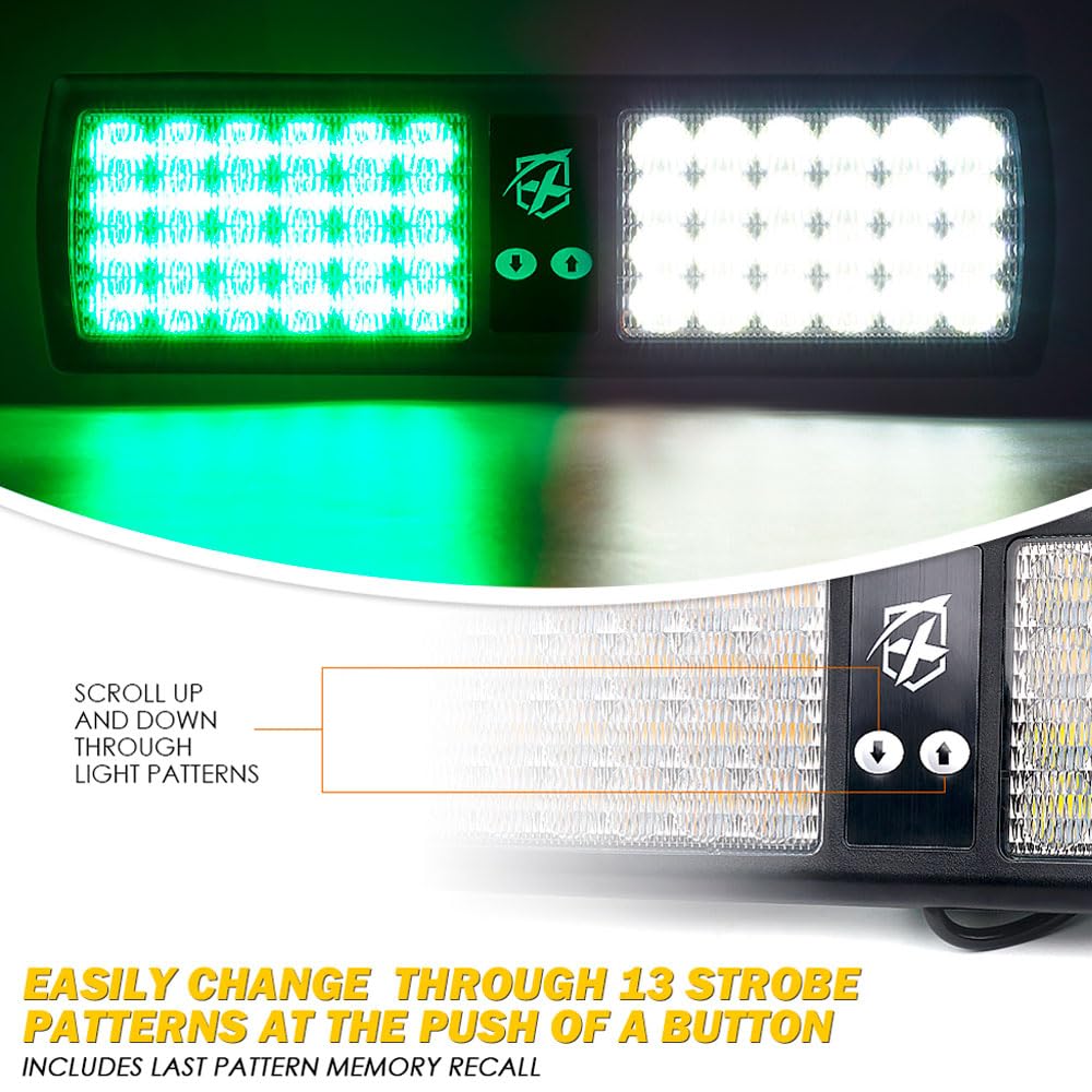 Xprite White Green 48Led Visor Strobe Flashing Lights Interior Windshield Sunshield Emergency Warning Lights For Police Voluntee