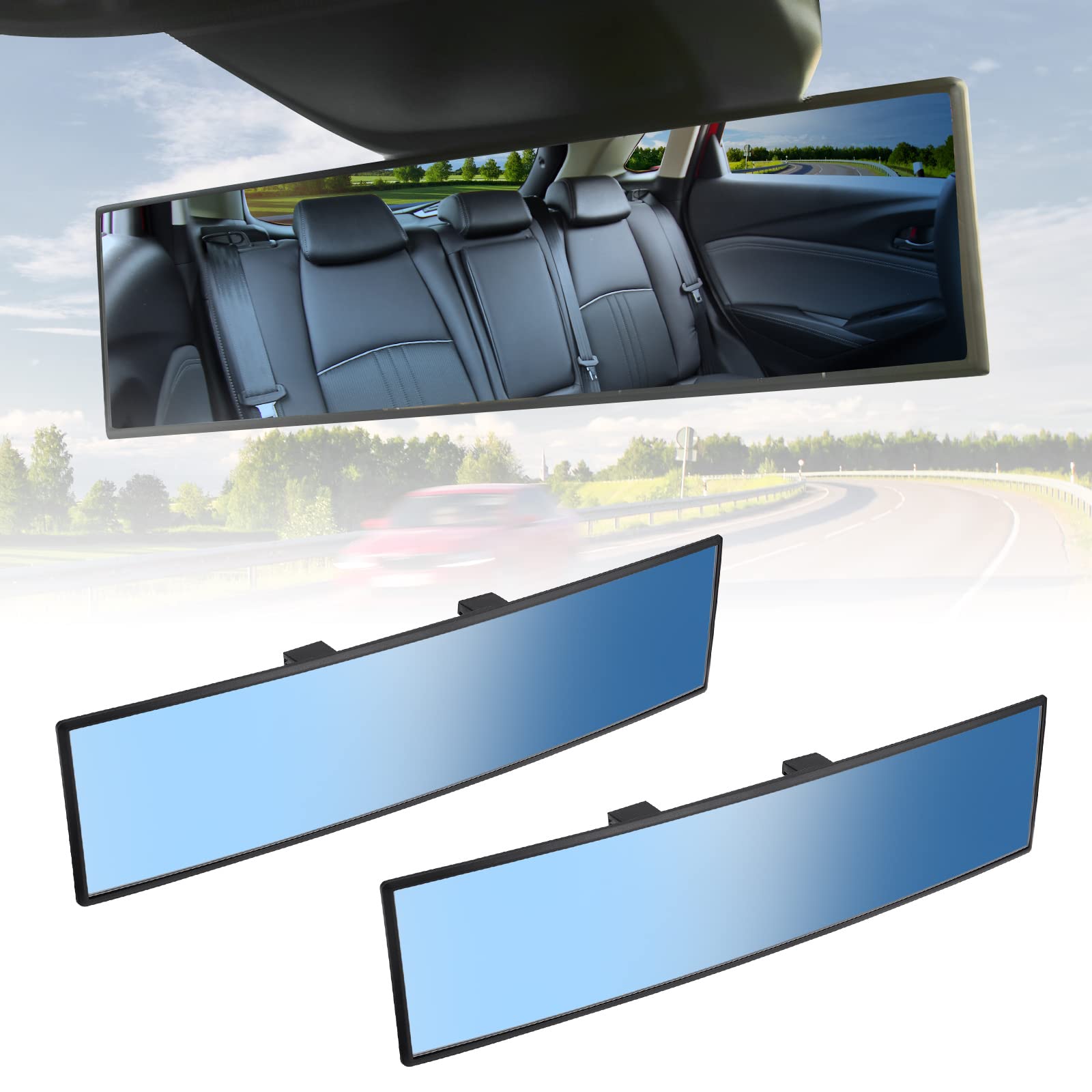 JoyTutus Rear View Mirror, Universal 11.81 Inch 2 Pack Panoramic Convex Rearview Mirror, Interior Clip-on Wide Angle Rear View M