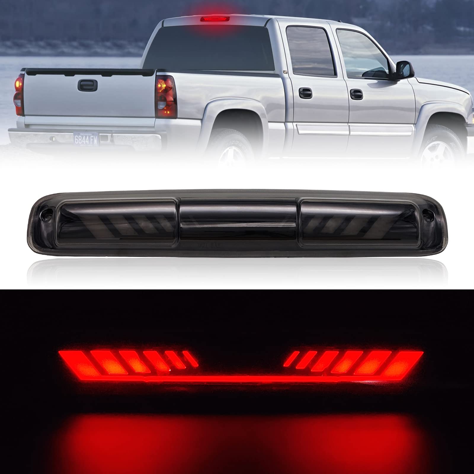 CMVT Auto Third 3rd Brake Light, TIME TUNNEL Sequential LED High Mount Stop Light for 99-06 Chevy Silverado/GMC Sierra 1500 2500