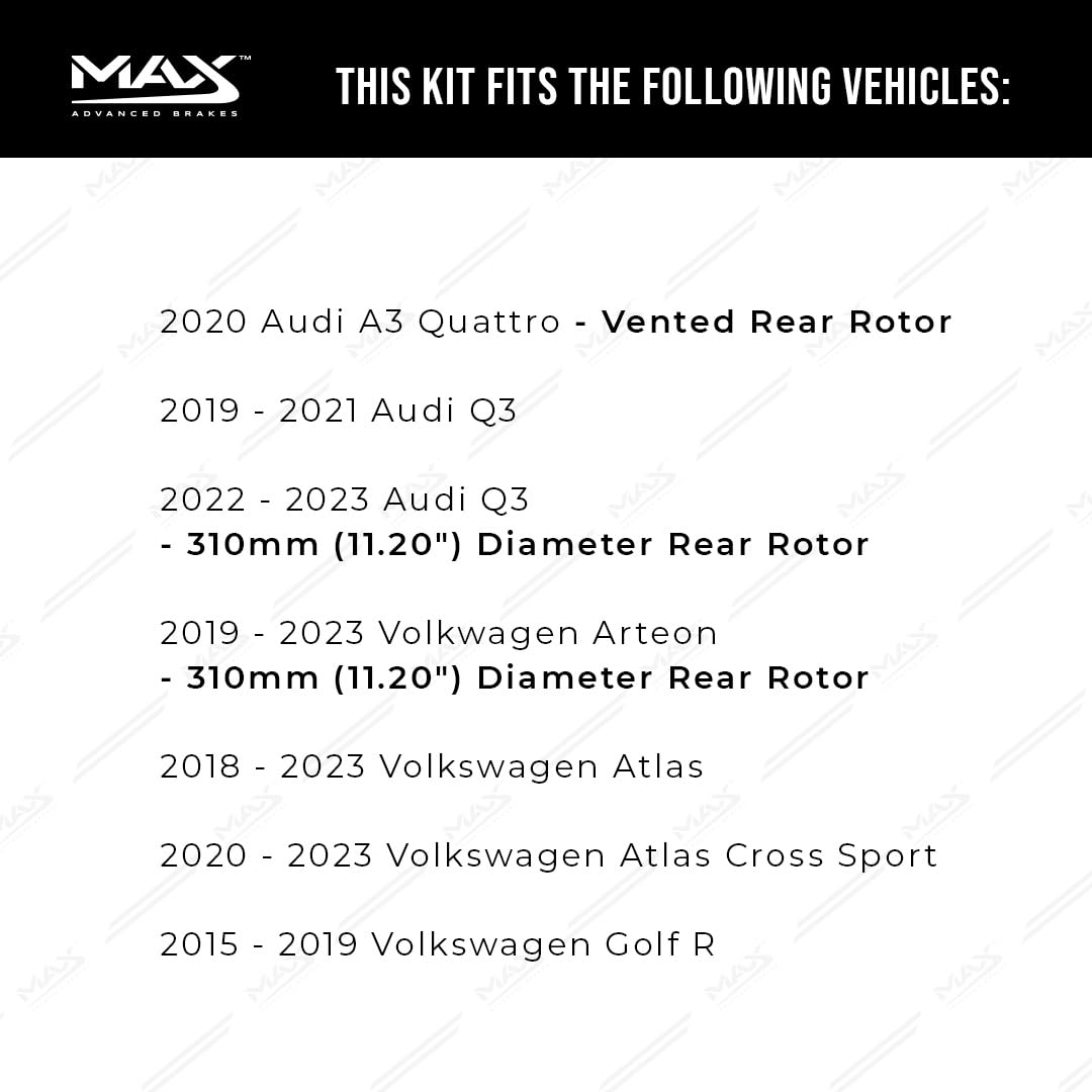 Max Advanced Brakes Rear Brake Kit Compatible With 2018 2019 2020-2023 Vw Atlas Cross Sport Golf R W/12.20 '' Rear Rotor Replace