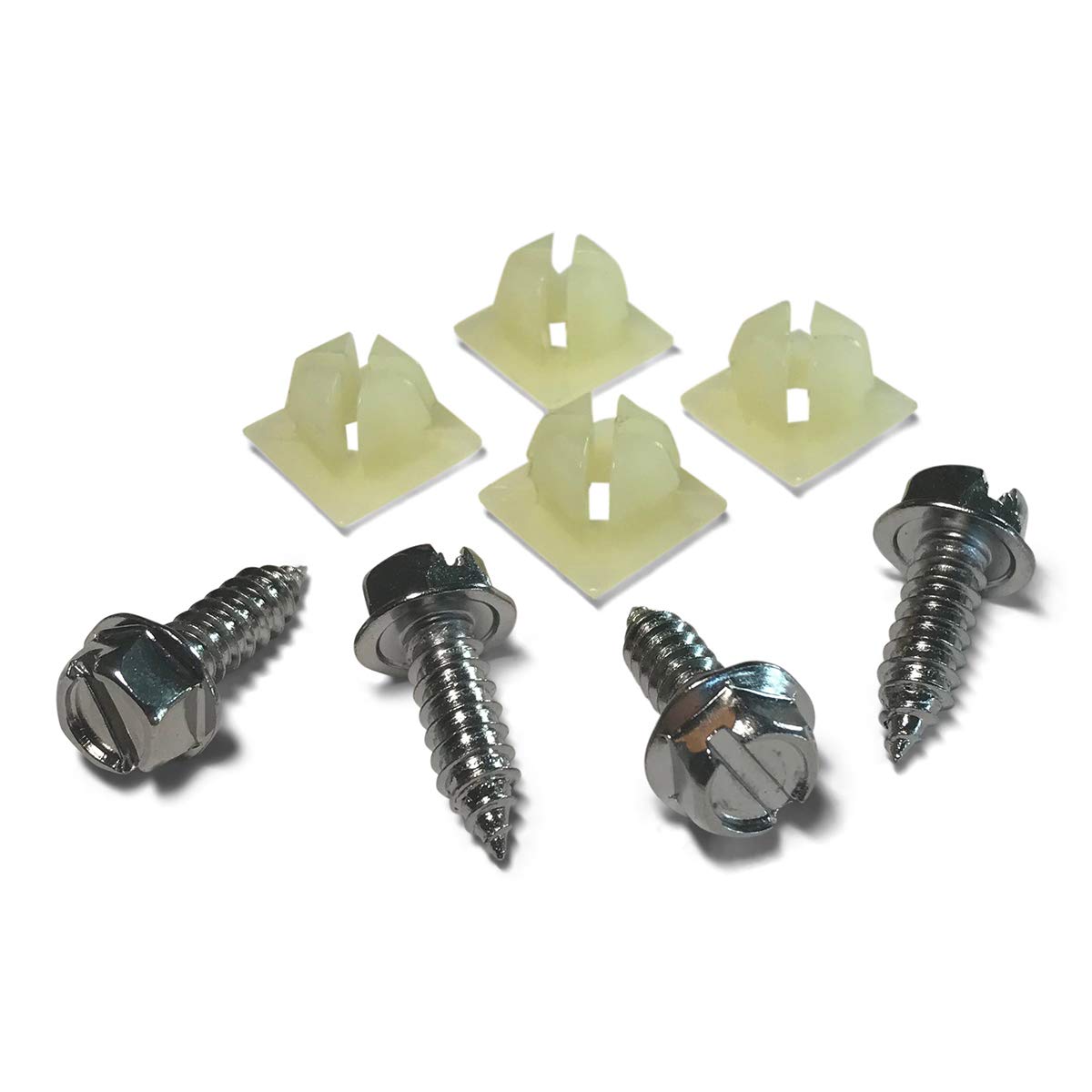 License Plate Screw Kit - Chrome, Oem Style Fasteners With Nylon Screw Retainers For Mounting Front & Back License Plates On Car