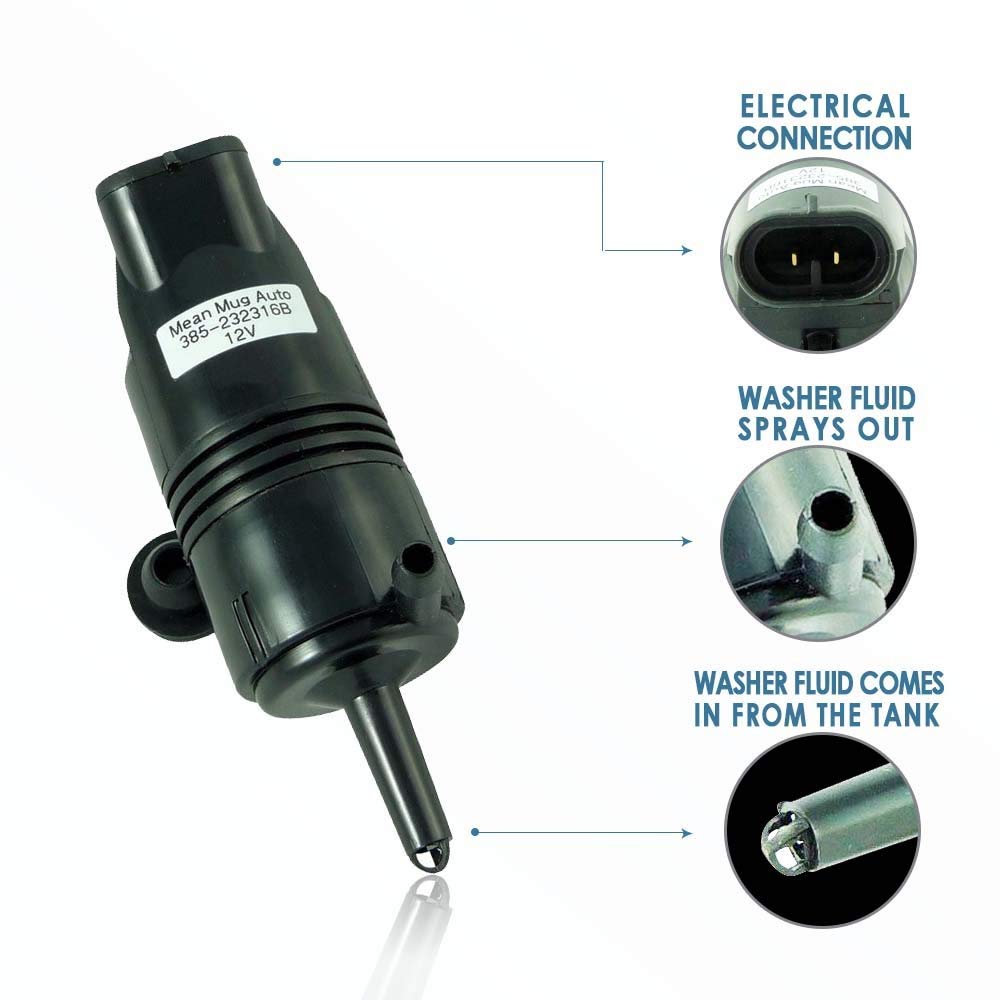 Mean Mug Auto 385-232316B Windshield Washer Pump (Rear) W/Grommet - Compatible With Chevrolet (Chevy), Buick, Gmc, Cadillac, Pon