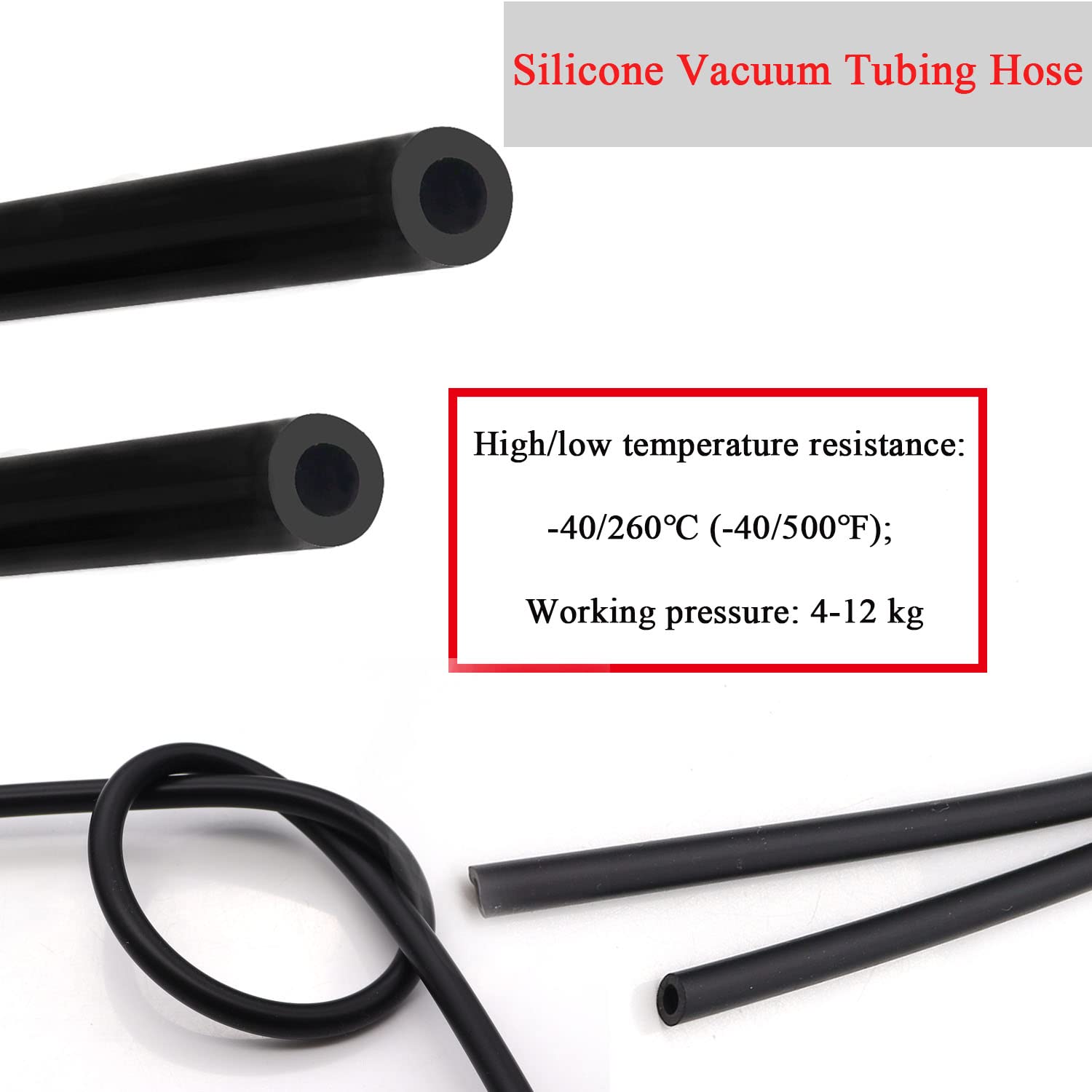 Taiss 6Ft Id 3/8 '(10Mm) Silicone Vacuum Tubing Hose Line (Black),High Temperature 130Psi Max Pressure