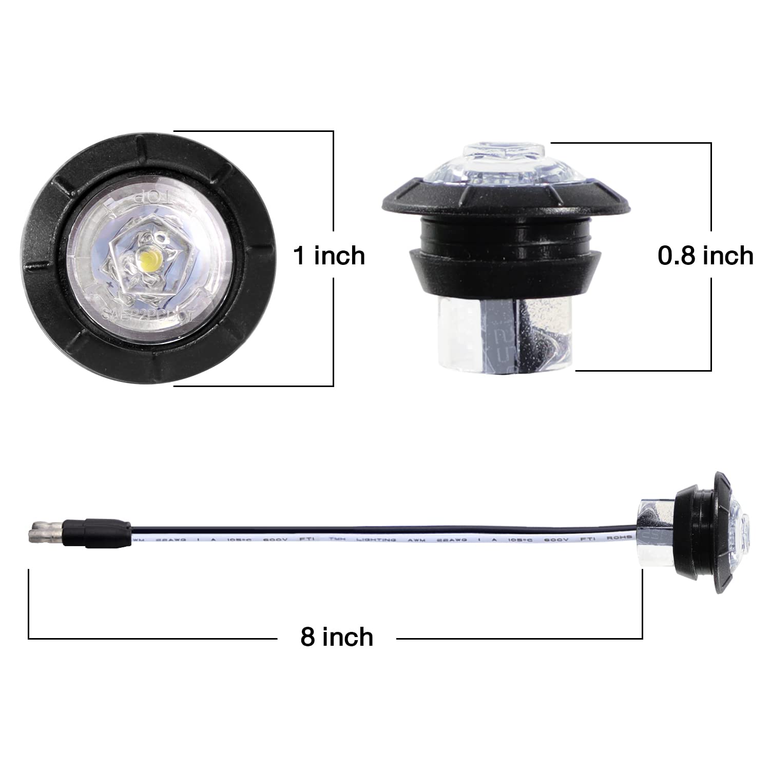 Meerkatt Special Generation 3/4 Inch Round Clear Lens Amber Light Side Marker Clearance For Bus Trailer Truck W/Grommets 12V Dc