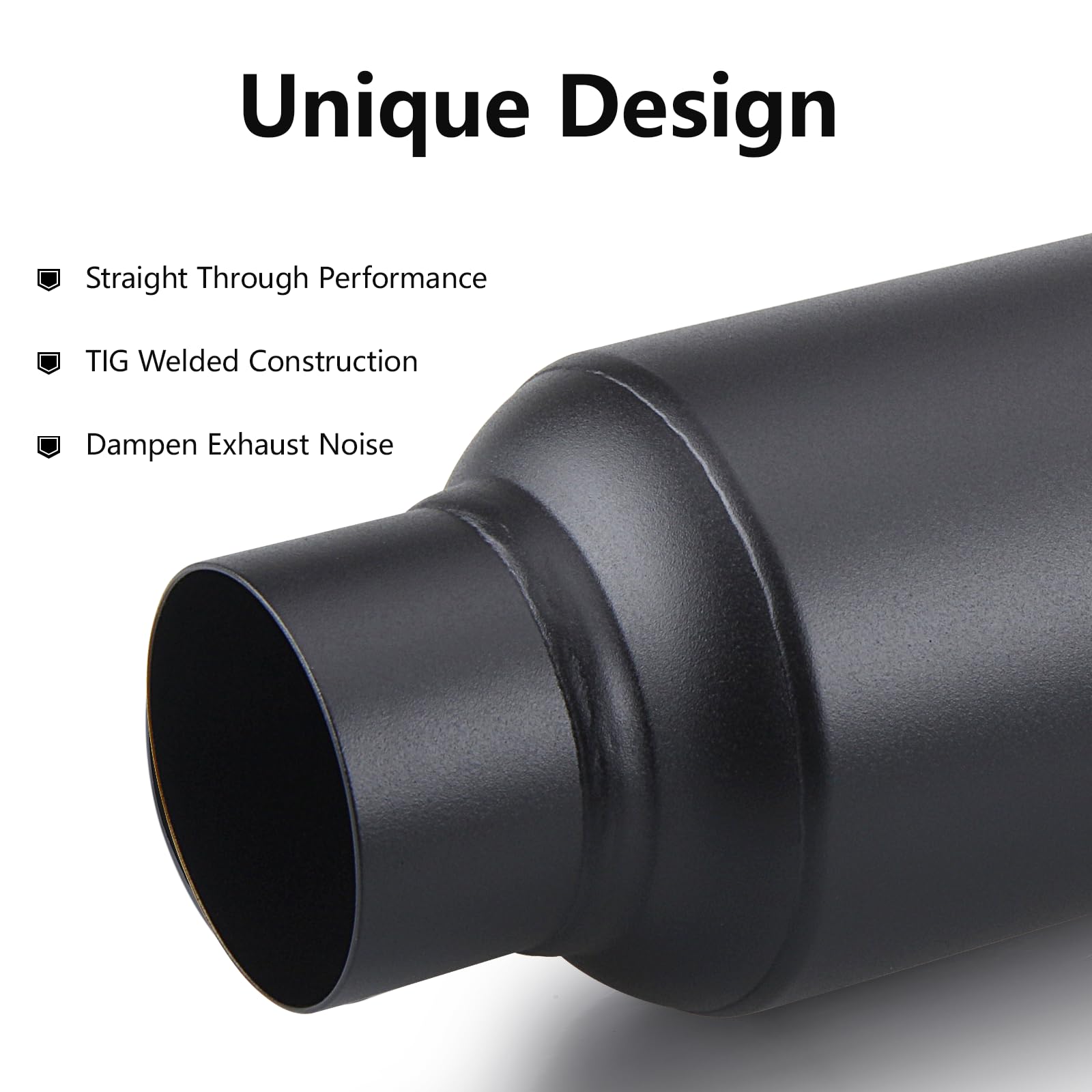 A-Karck 2.5'' Inlet Exhaust Resonator, 2.5'' Inlet 2.5'' Outlet 11.5'' Overall Length Muffler Resonator Stainless Steel Black