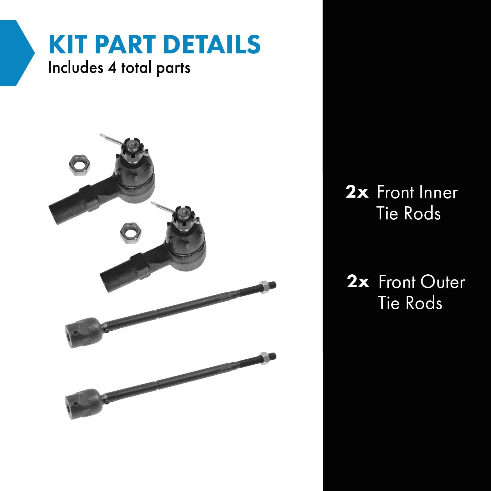 Trq Front Tie Rod Set Compatible With 1991-2002 Ford Escort 1991-1999 Mercury Tracer