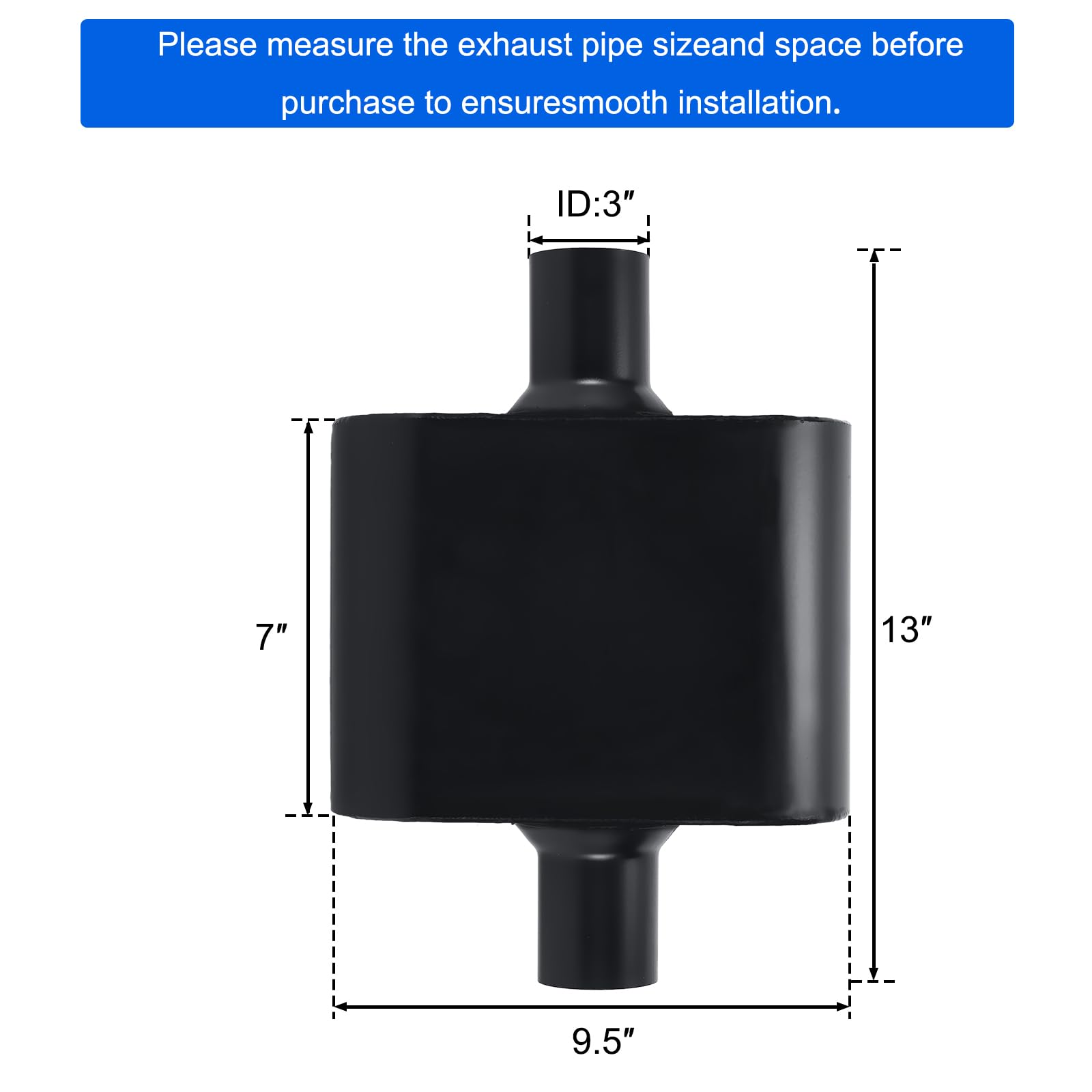Floshine Universal Mufflers,Performance Automotive Exhaust Muffler,Single Chamber 3 Inch Inlet (Id) 3 Inch Outlet (Id) Black Fh4