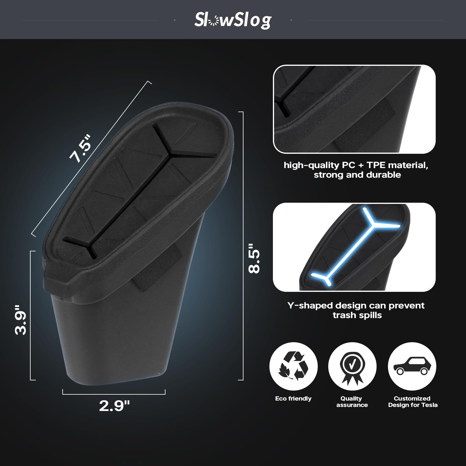 Slow Slog Trash Can for Tesla, Garbage Can for Tesla Model 3 2017-2023, Car Trash Bin with Cover (Only Fits Driver Door) Tesla M