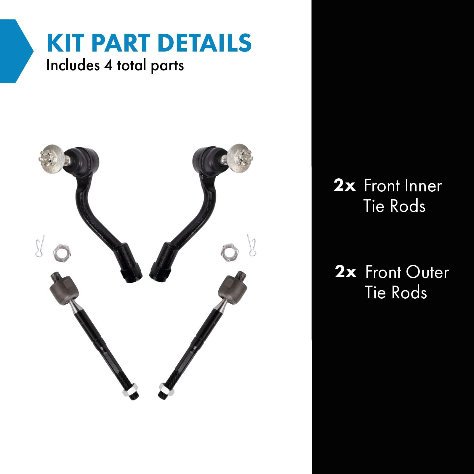Trq Front Inner And Outer Tie Rod Set Compatible With 2015-2017 Hyundai Sonata 2017-2019 Kia Optima