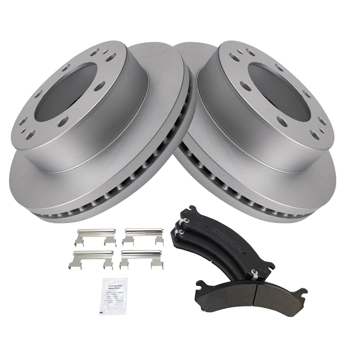 Trq Coated Rotor & Front Premium Metallic Brake Pad Kit Compatible With Chevy Truck
