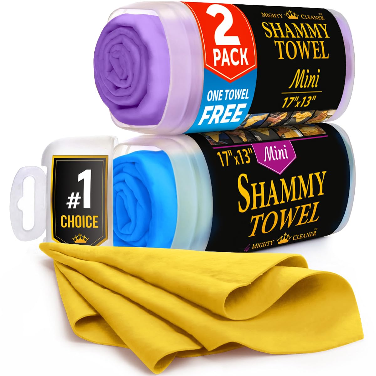 Premium 2Pk Mini +1 Free Shammy Cloth For Drying - (17''X13'') - Super Absorbent Chamois Towel - Reusable Scratch-Free Car Dryin