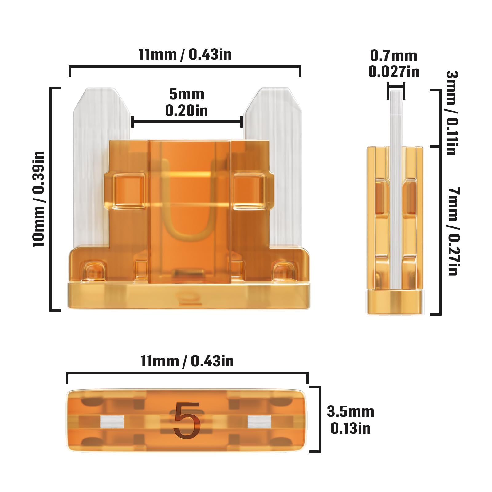 ALLECIN 5A Low Profile Mini Fuse 5 Amp Micro Car Fuses 5Amp Auto Blade Fusible Automotive Fusibles para Carro for RV Boat Automo