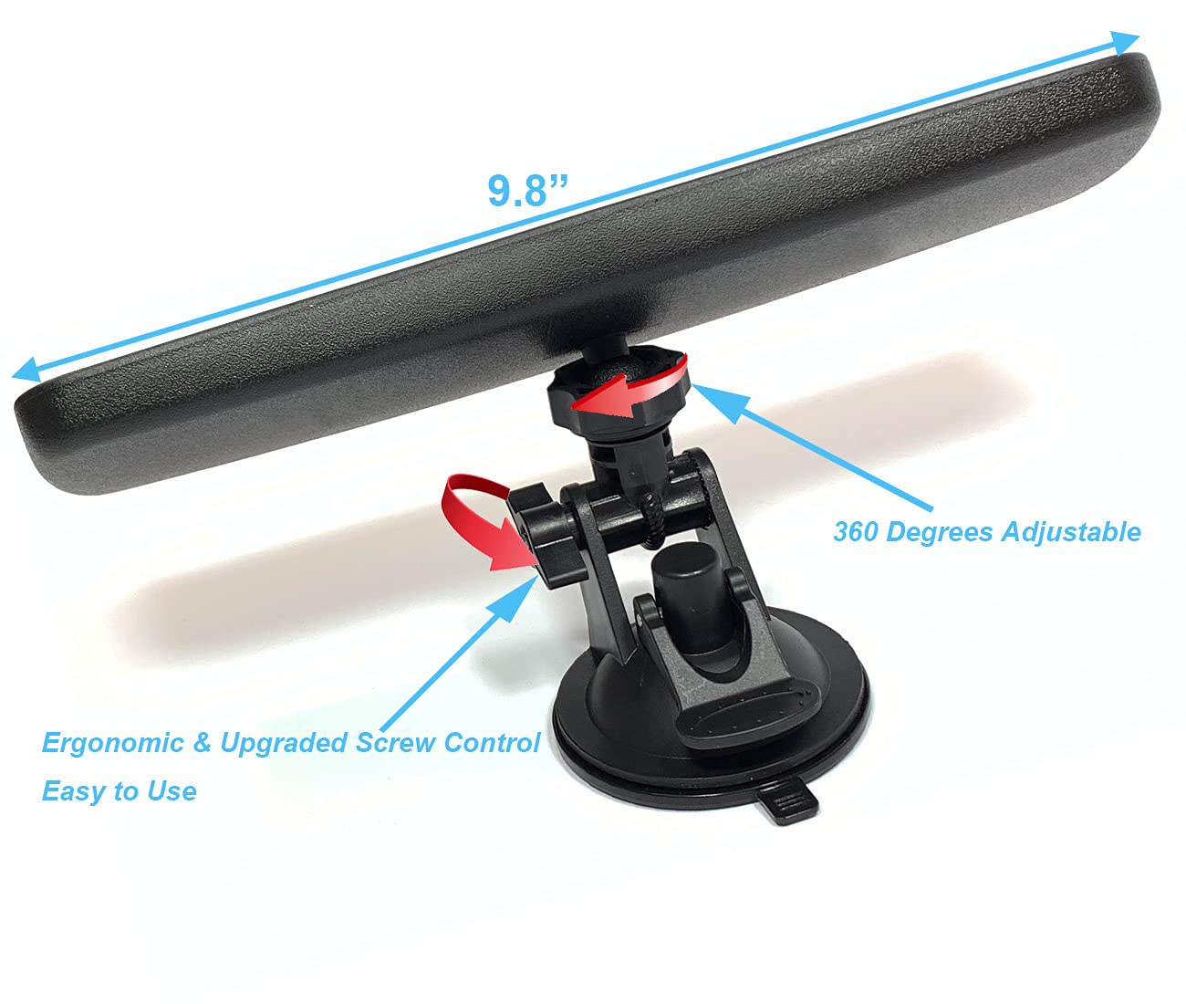 Rear View Mirror, 9.8 '' Universal Rearview Mirror, Car Interior Rear View Mirror With Adjustable Suction Cup, Car Inside Mirror