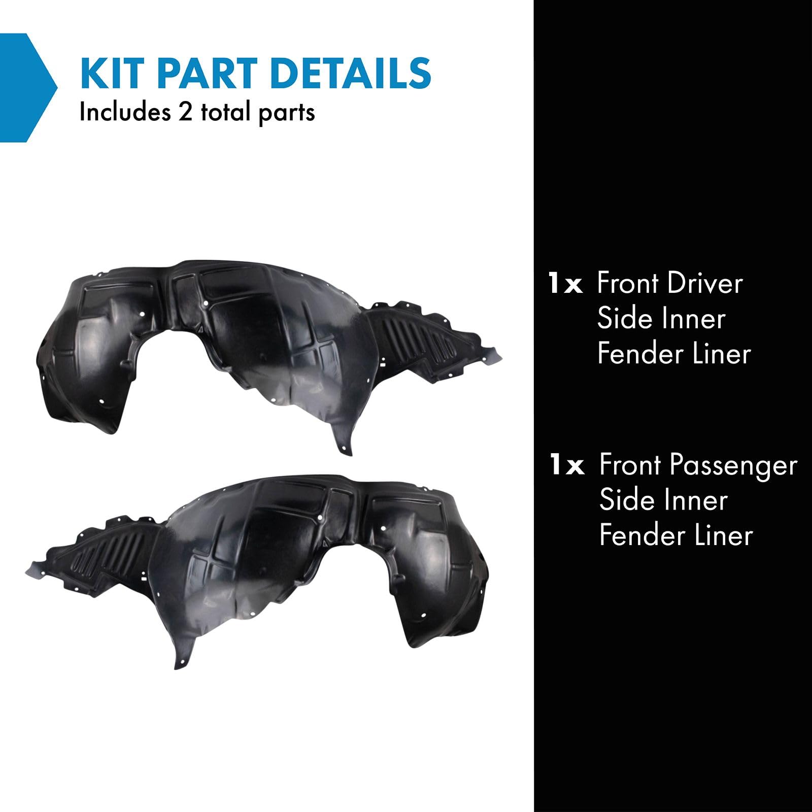 Trq Front Inner Fender Liner Set Compatible With 2013-2017 Cadillac Xts Gm1248287 Gm1249287