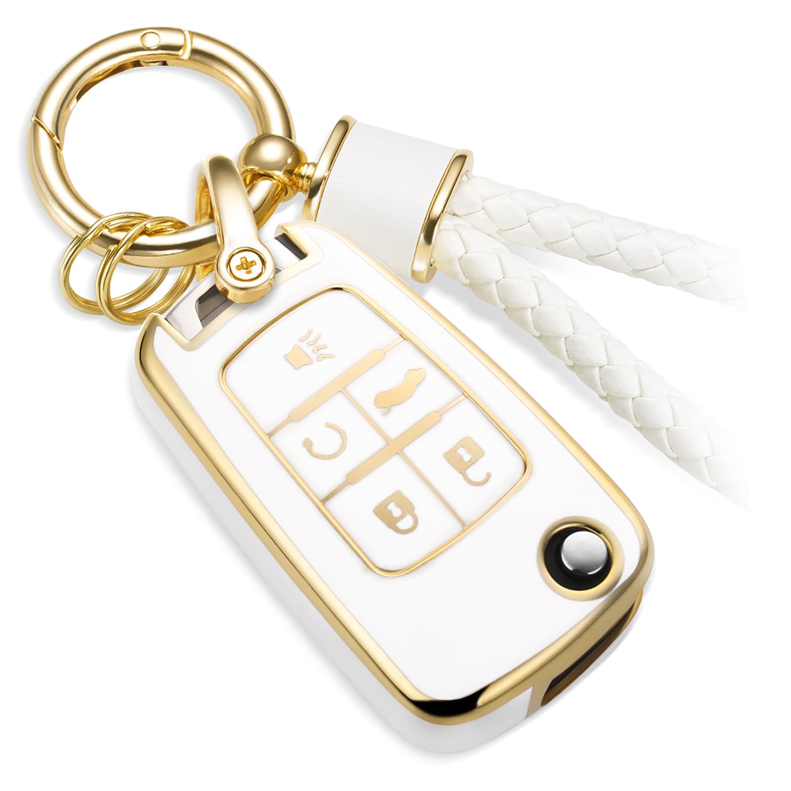 Ctrinews For Chevy Key Fob Cover With Metal Braided Rope Keychain, Upgraded Key Case For Cruze Equinox Malibu Sonic Trax Impala