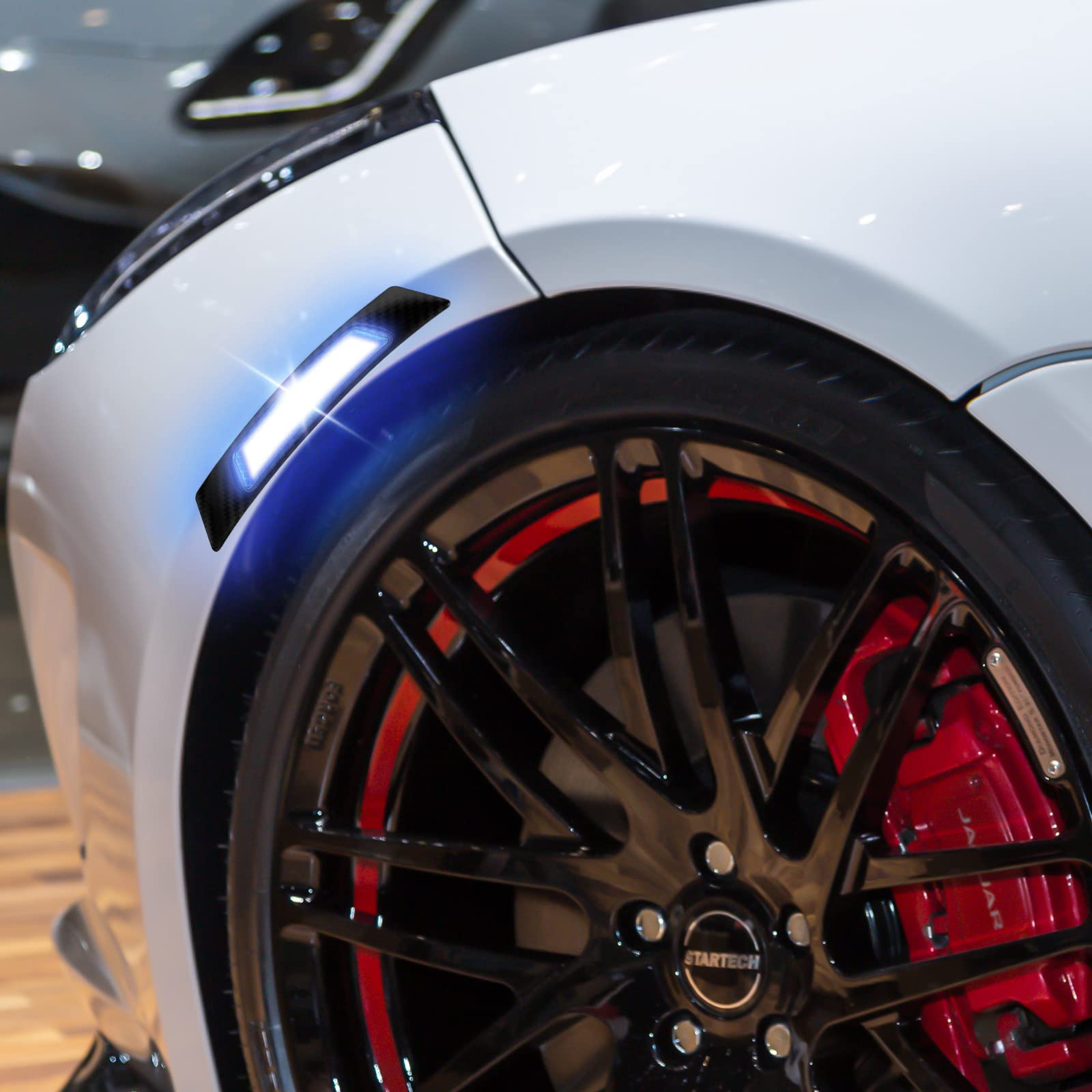 6 Pieces Car Reflective Trim Carbon Fiber Side Marker Stickers Automotive Exterior Accessories Door Reflector Guard For Car Suv Pickup Truck Wheel Well Arch Or Side Bumper Fenders (Black And Blue)