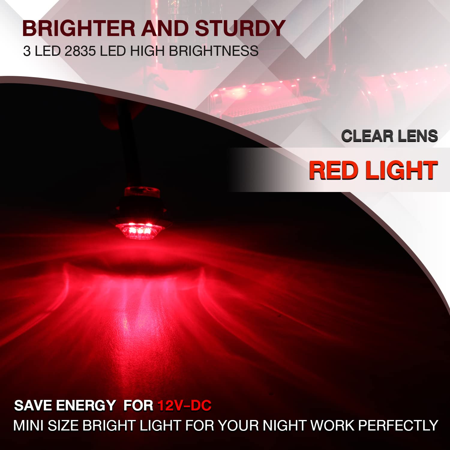 Tmh 10 Pcs 3/4 Inch Clear Lens Red Led 3 Diodes Round Clearance Side Marker Indicator Lights With Rubber For Pickup Truck Traile