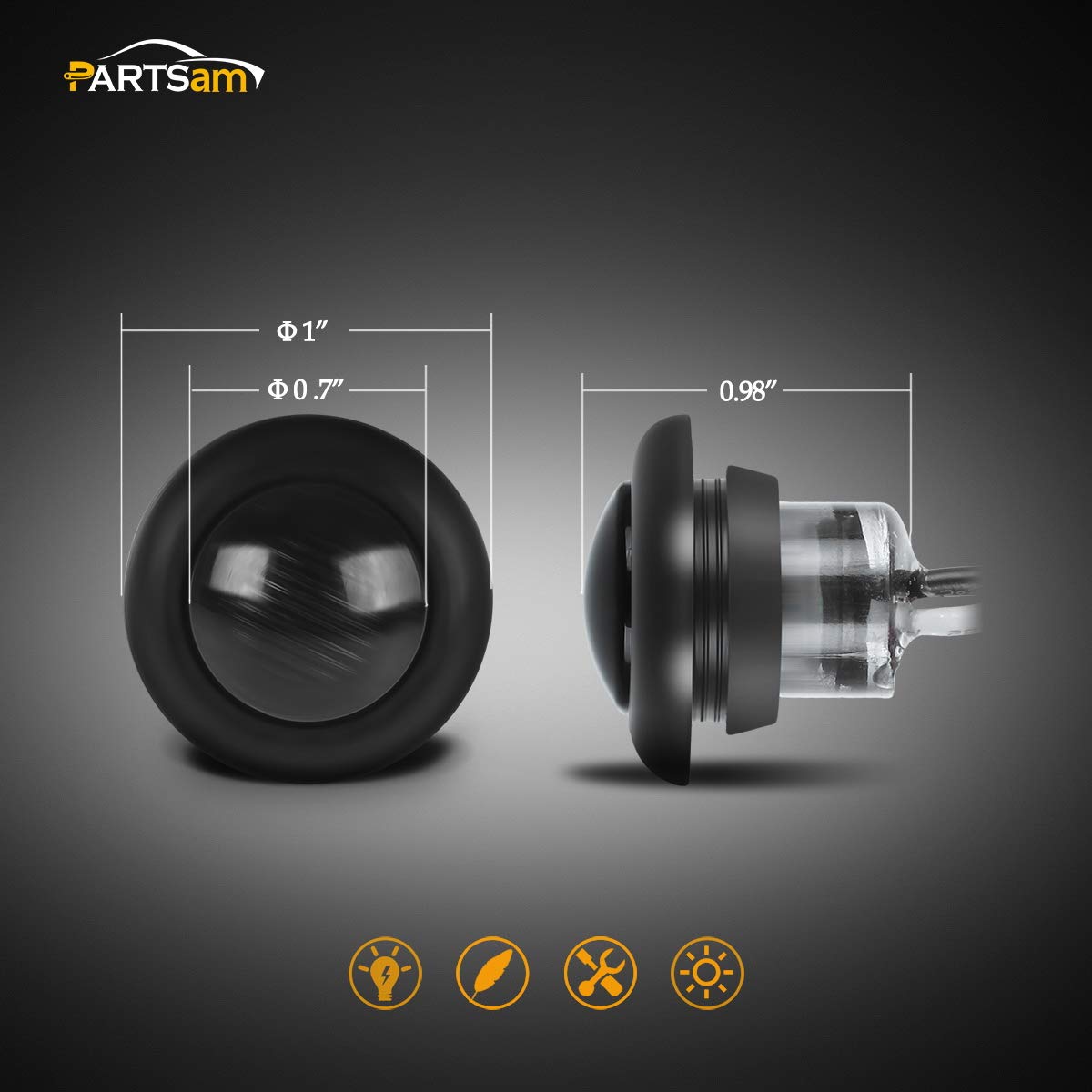 Partsam 2Pcs 3/4 Smoked Amber Led Clearance Light Side Marker Light W/Rubber Grommet, Grill Lights Turn Signals For Truck Trailer Pickups Rv, 12V, Flush Mount