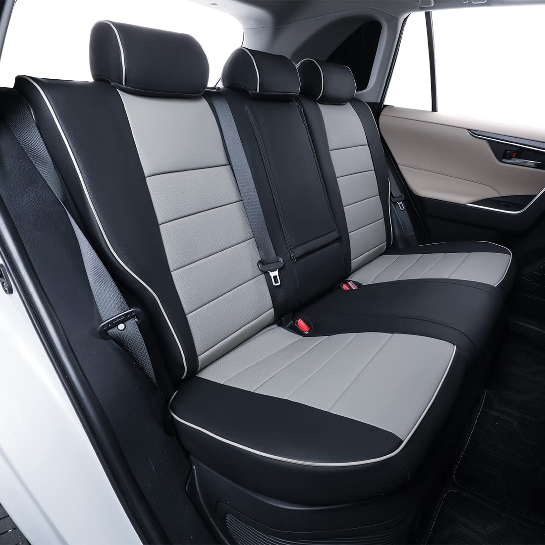 Ekr Custom Fit Rav4 Car Seat Covers For Select Toyota Rav4 Limited Xle Se Platinum Adventure 2013 2014 2015 2016 2017 2018 (Not For Hybrid) - Full Set, Leather (Black/Gray)