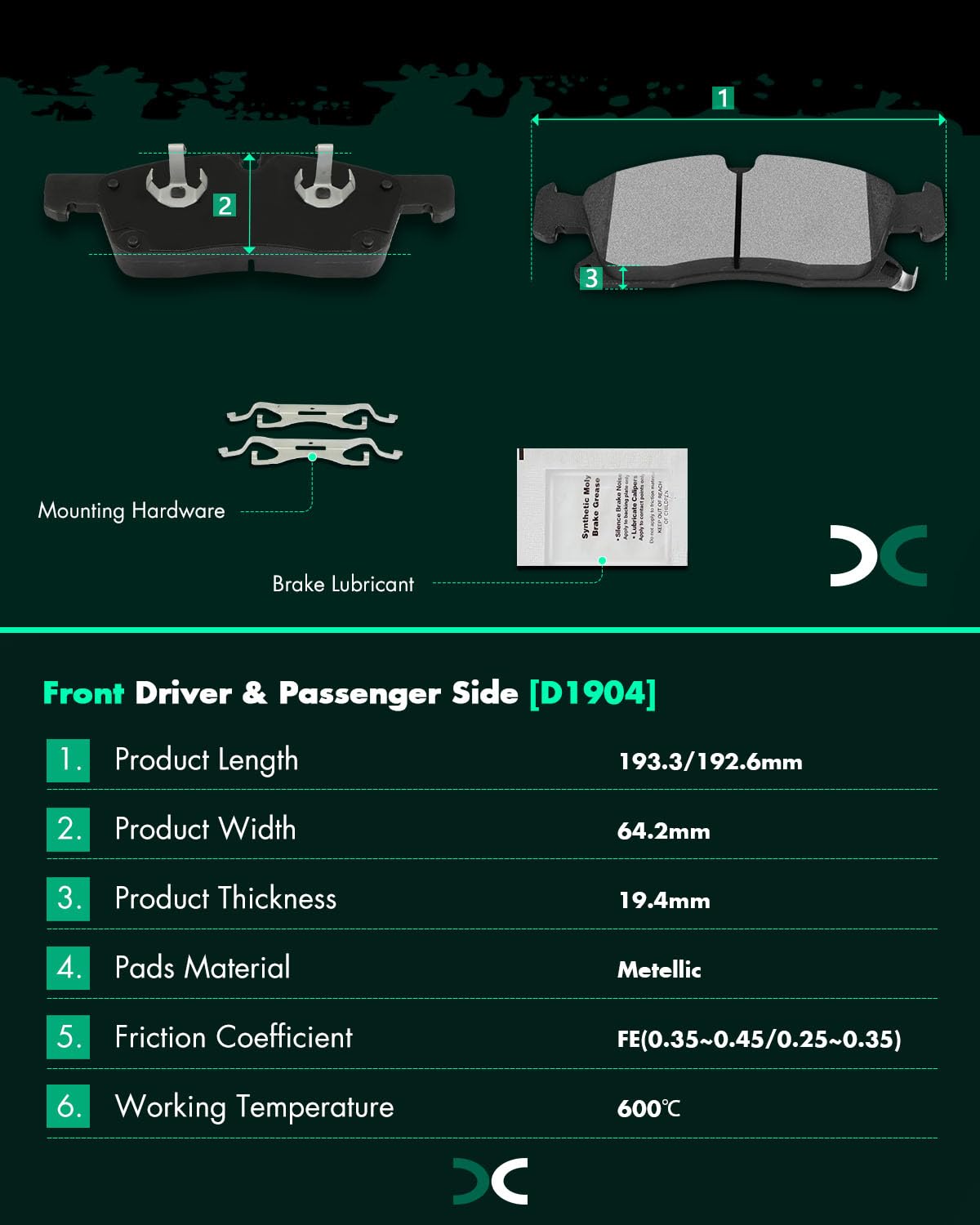Scitoo Front Rear Disc Brake Pad Set 8Pcs W/Hardware Fit For Dodge For Durango 2011-2022,For Jeep For Grand Cherokee 2011-2021,F