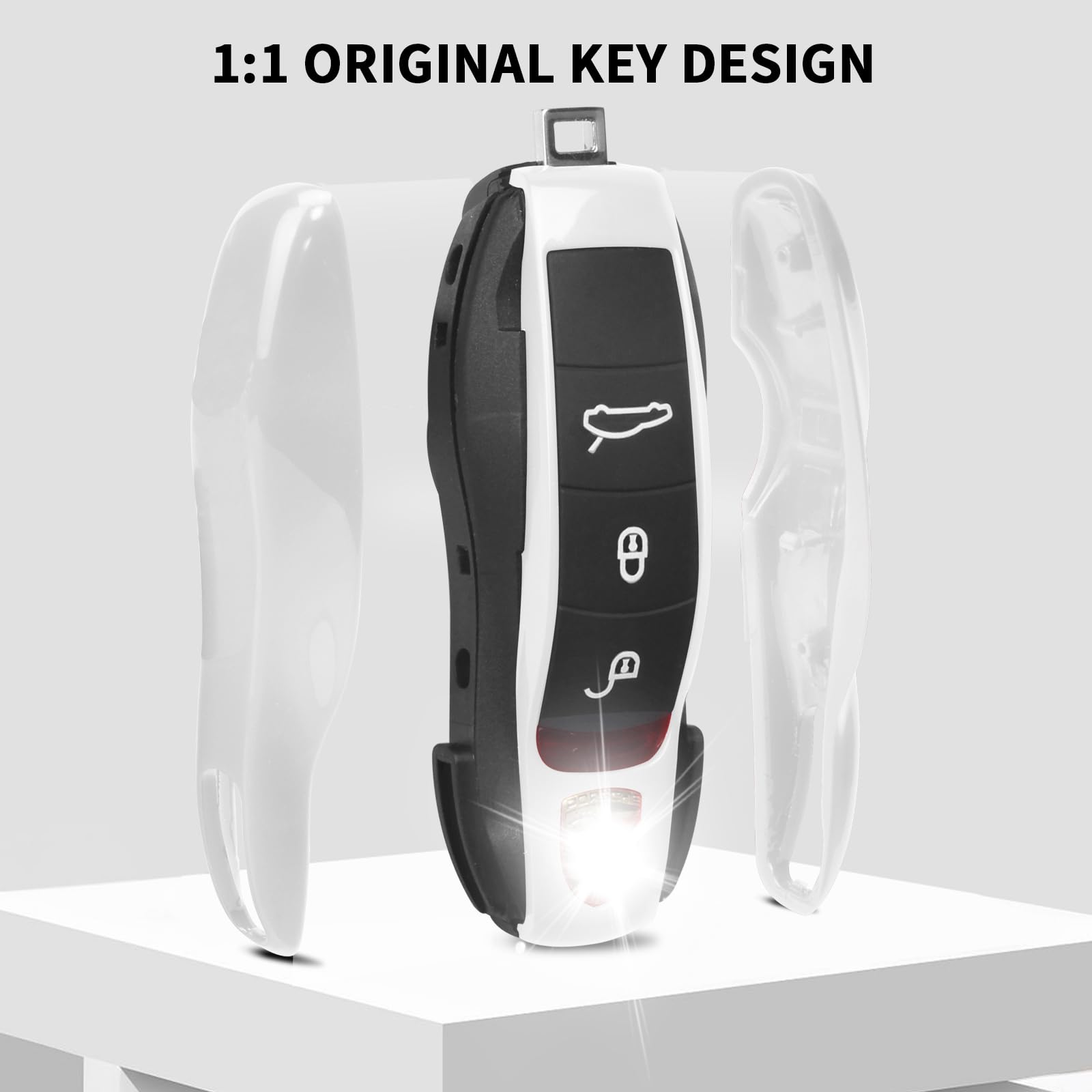 Qbuc For Porsche Key Fob Cover,3-Piece Painted Key Shell Compatible With Porsche Cayenne Panamera Macan 911 Boxter Cayman (White