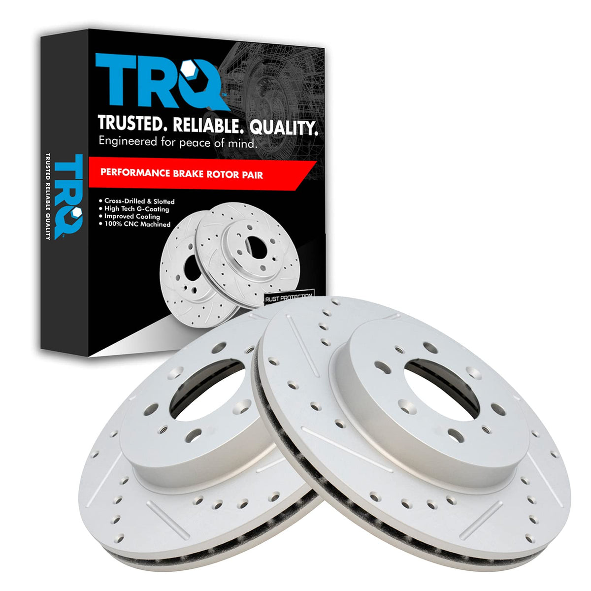 Trq Front Performance Brake Rotors Set Premium G-Coated Cross Drilled & Slotted Compatible With 1990-2001 Acura Integra 1990-200