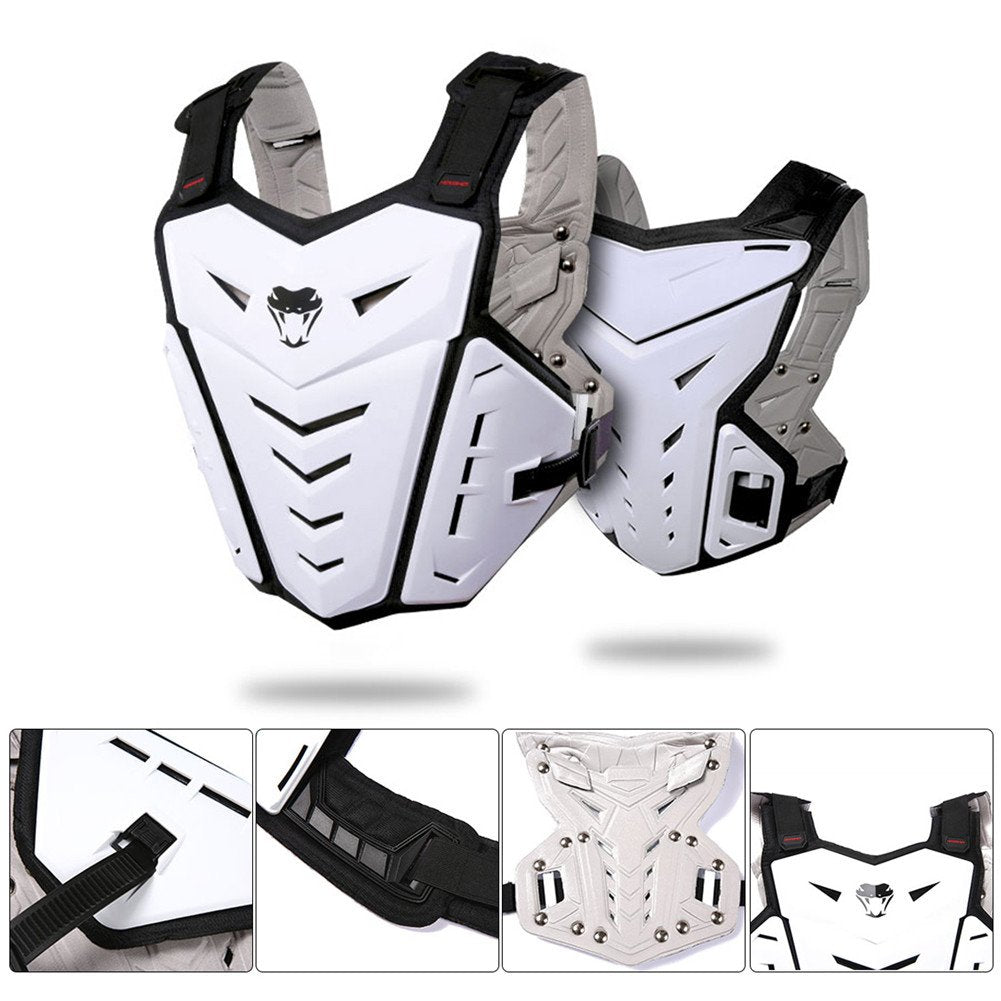 Motorcycle Armor Body Guard Vest, Dirtbike Riding Off-Road Racing Cycling Skiing Motocross Adult Kids Chest Body Protector Shirt Jackets For Street Bike Racing, Mens Back Protection - White