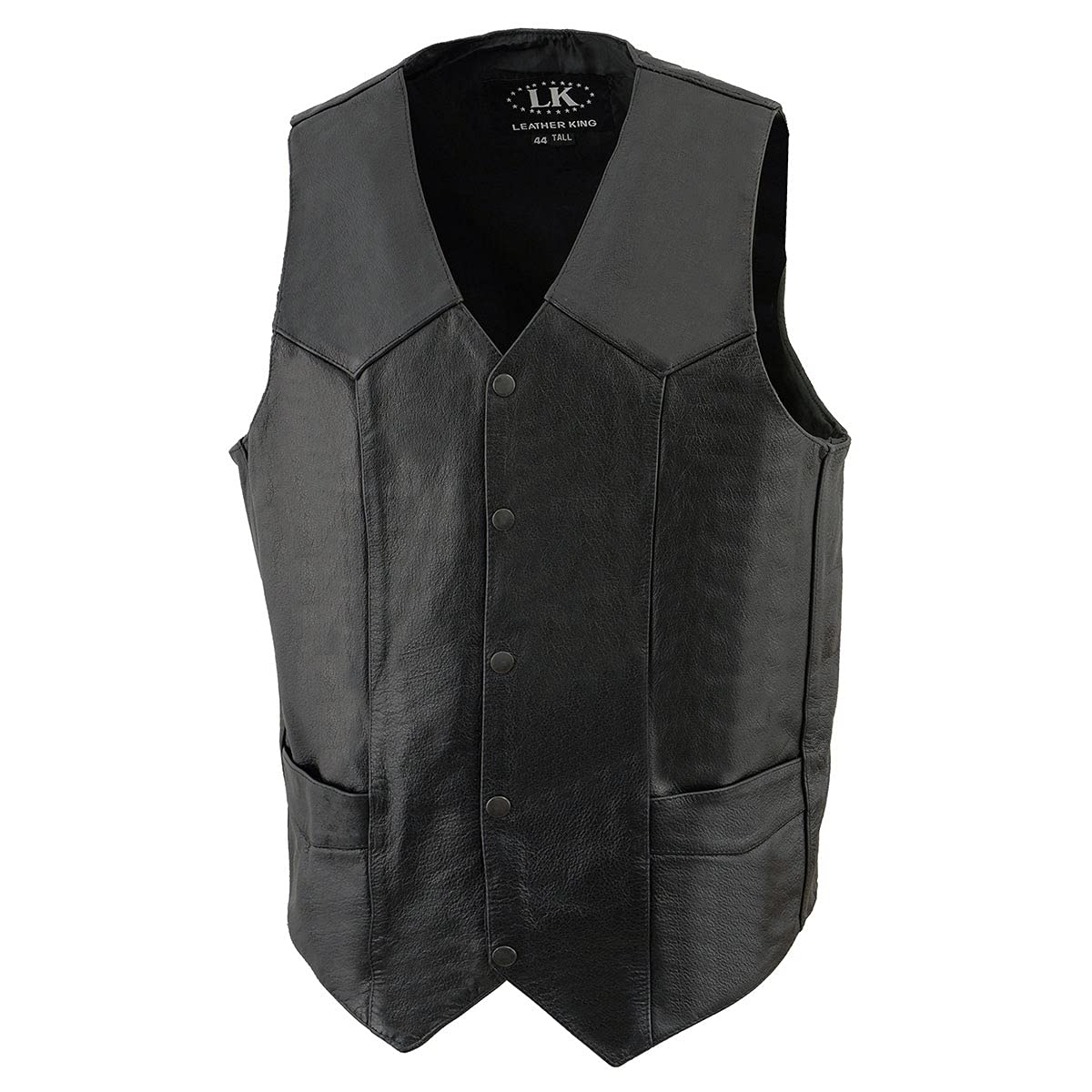 Milwaukee Leather SH1310 Men's Black Leather Classic V-Neck Motorcycle Rider Vest w/Front Snap Button Closure - 64