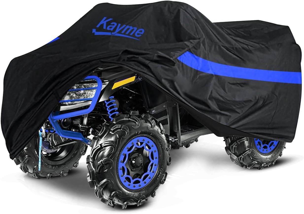 Kayme ATV Cover Waterproof Outdoor Heavy Duty, 4 Wheeler Quad Cover All Weather Rain Snow UV Protection, Fits for Kawasaki, Pola