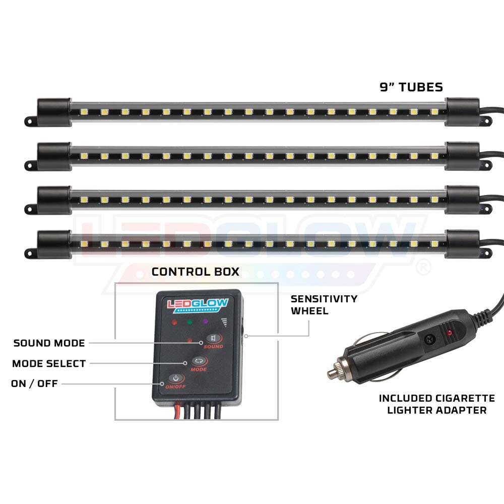 Ledglow 4Pc Blue Led Interior Footwell Underdash Neon Lighting Kit For Cars & Trucks - 7 Unique Patterns - Music Mode - 8 Bright