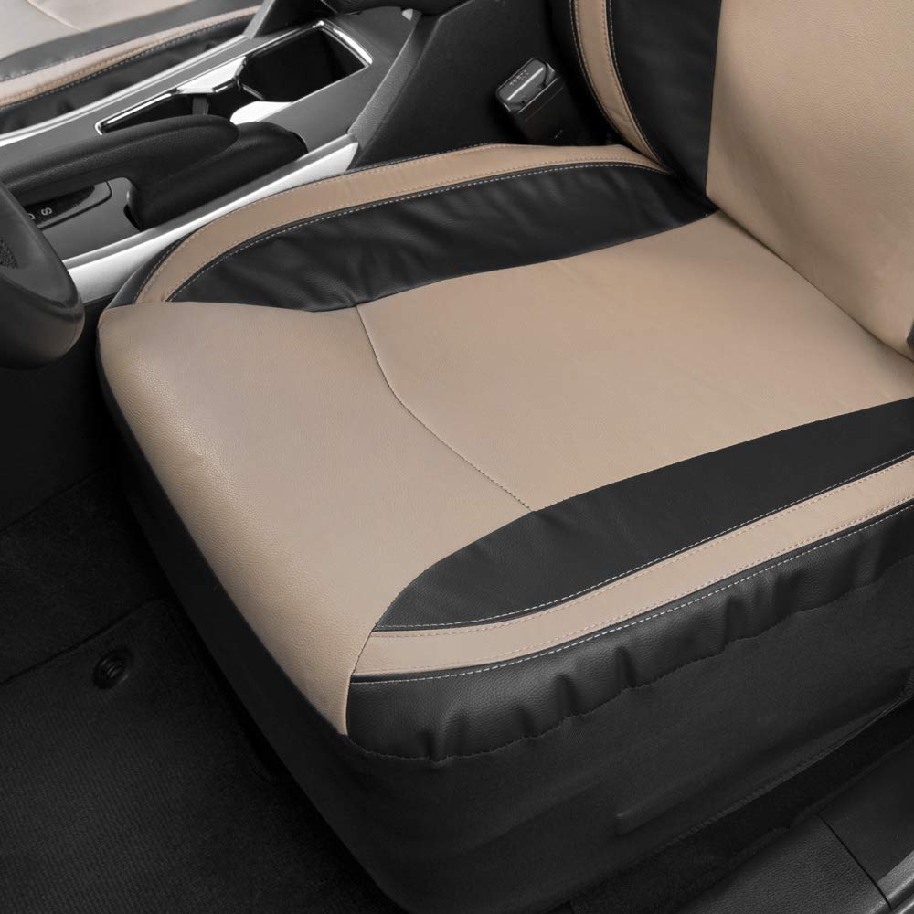 Motor Trend Beige Faux Leather Car Covers for Front Seats - Premium Automotive Bucket Seat Covers, Made for Vehicles with Remova