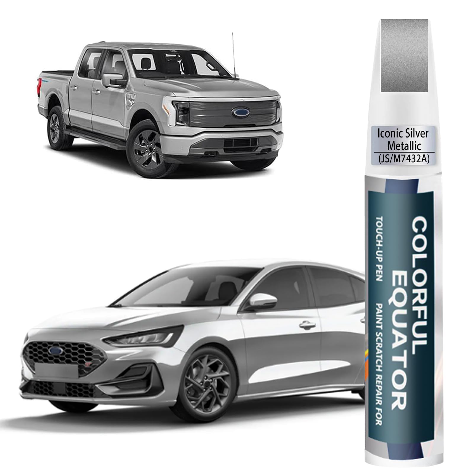 Js/M7432A Iconic Silver Metallic Touch Up Paint For Ford, Car Paint Pen Scratch Repair Two-In-One Touch Up Paint, Premium Car Sc