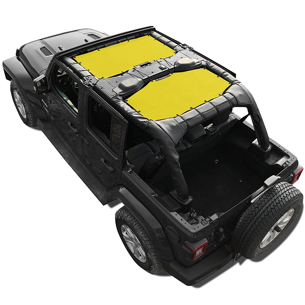 Shadeidea Sun Shade Top For Jeep Wrangler Jl Unlimited (2018-2023) 4 Door Front And Rear 2 Piece-Yellow Mesh Screen Sunshade Jlu