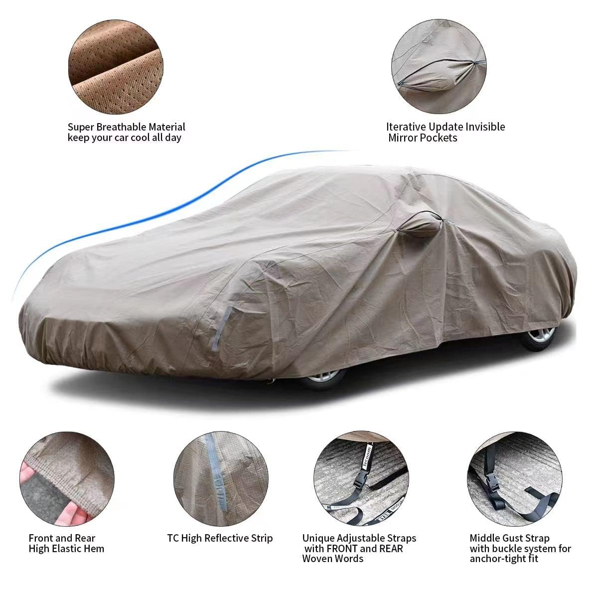 Tecoom Thick Shell Super Breathable-Waterproof Windproof Snow Sun Rain Uv Protective Outdoor All Weather Suv Car Cover Fit 191-2
