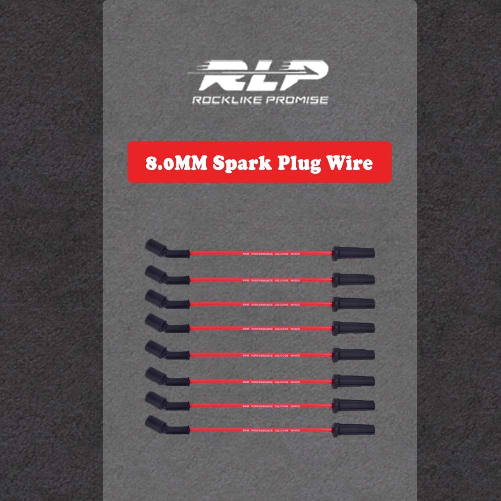 Rlp Set Of 8 Professional Spark Plug Wire 9748Hh 8.0Mm Red Compatible With Cadillac Escalade, Chevy Silverado Suburban Tahoe Gmc Sierra Yukon