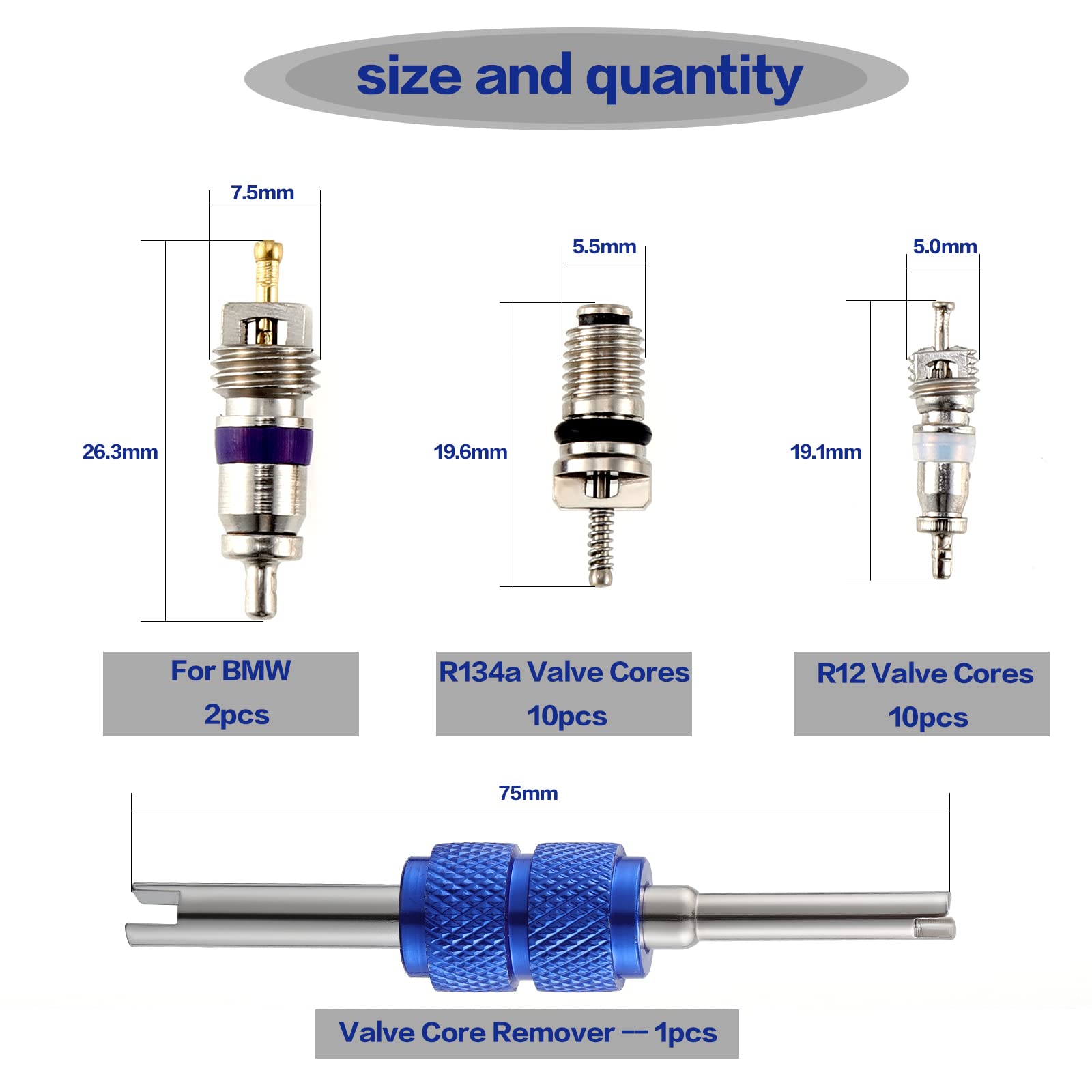 OCR Car Air Conditioner Valve Core R12 R134a Automotive Air Conditioning Refrigeration Tire Valve Stem with Double Head Dual Dis