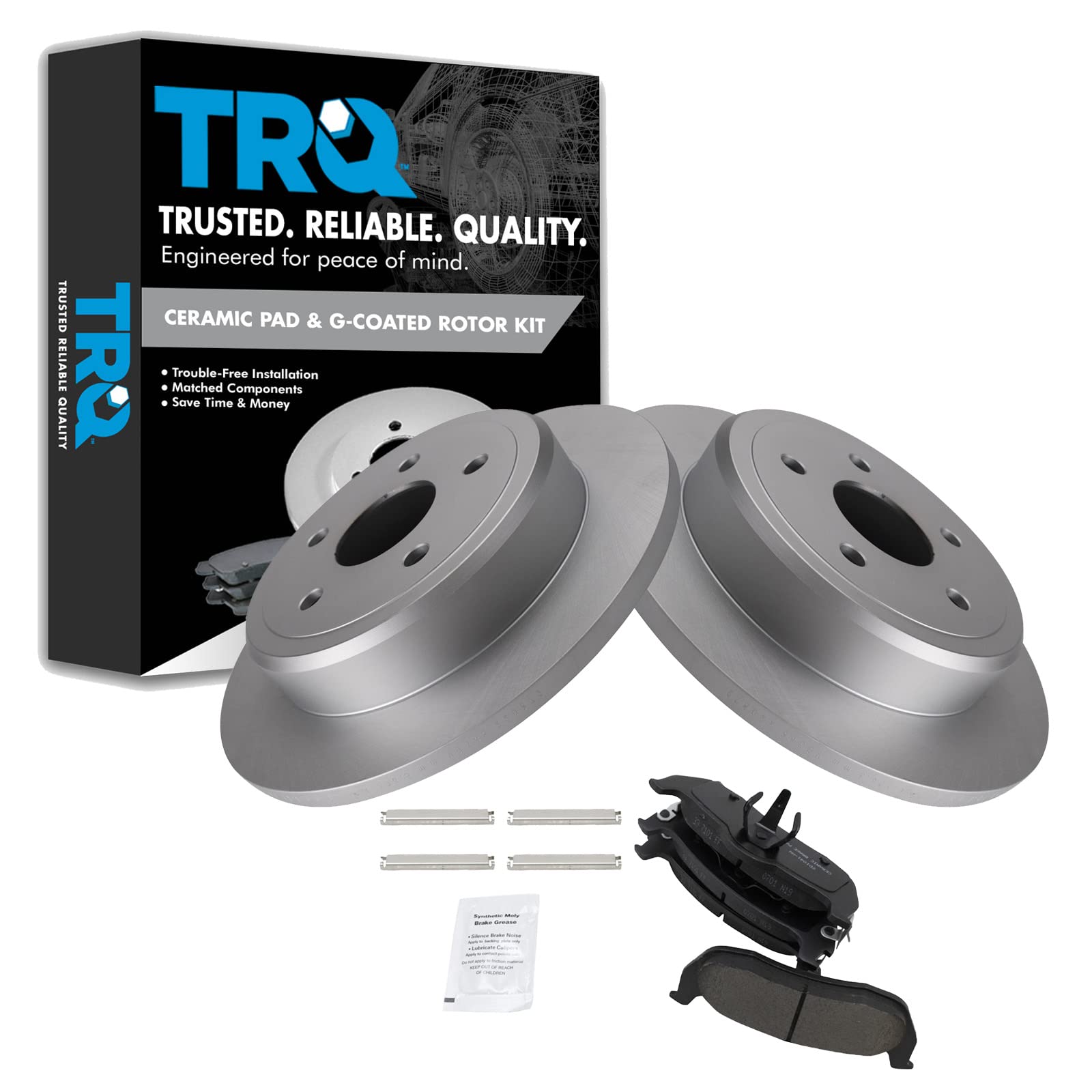Trq Rear Brake Pad & Rotor Kit Brake Pads Brake Rotor Ceramic Premium G-Coated Compatible With 2006-2010 Jeep Commander 2005-201