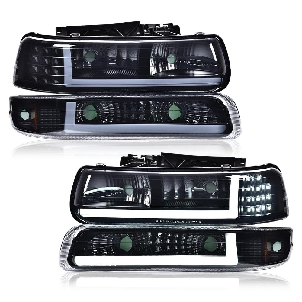 Cheda Led Drl Headlight Assembly Lamp Left+Right Sides Compatible With Chevy Silverado 1500 1999-2002 / Suburban 1500 2000-2006