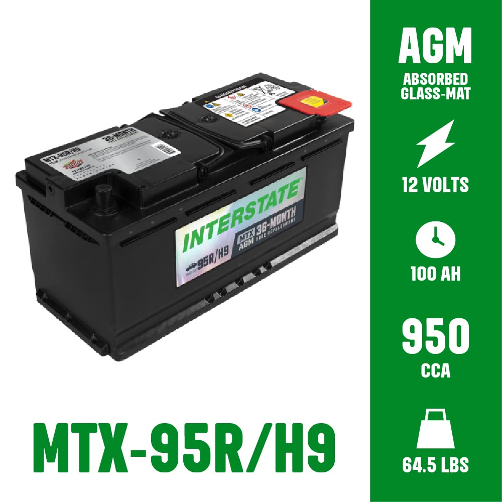 Interstate Batteries Automotive Battery 12V 100Ah (Group Size H9, 95R) 950CCA SLI AGM Automobile Replacement Battery for Cars, S