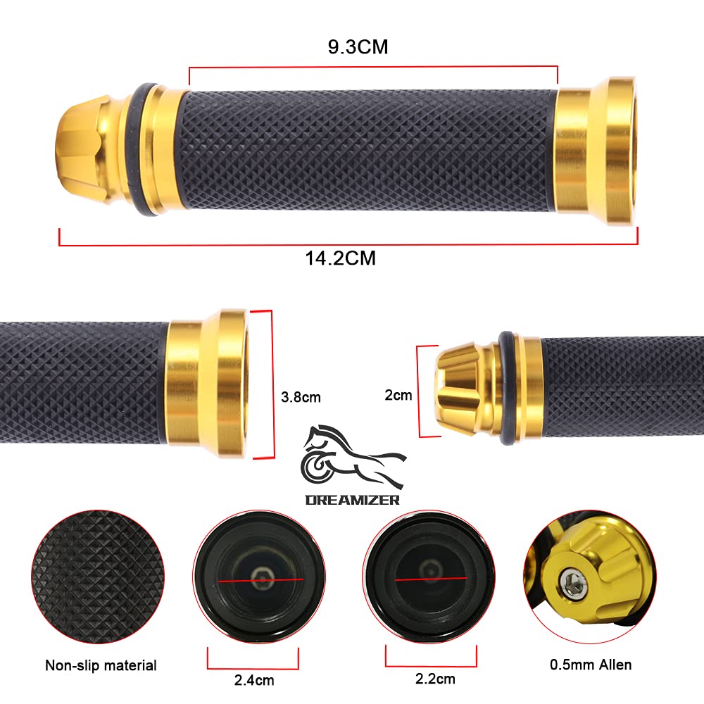 DREAMIZER 7/8'' 22mm Motorcycle Handle Grip Universal Dirt Pit Bike Motocross Rubber Gel Hand Grips Brake Hands - Gold