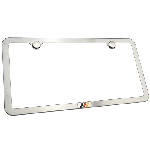 eVerPlate Slim Stainless Steel License Plate Frame - German Flag Emblem - 12"x6" Size - Durable Metal Design