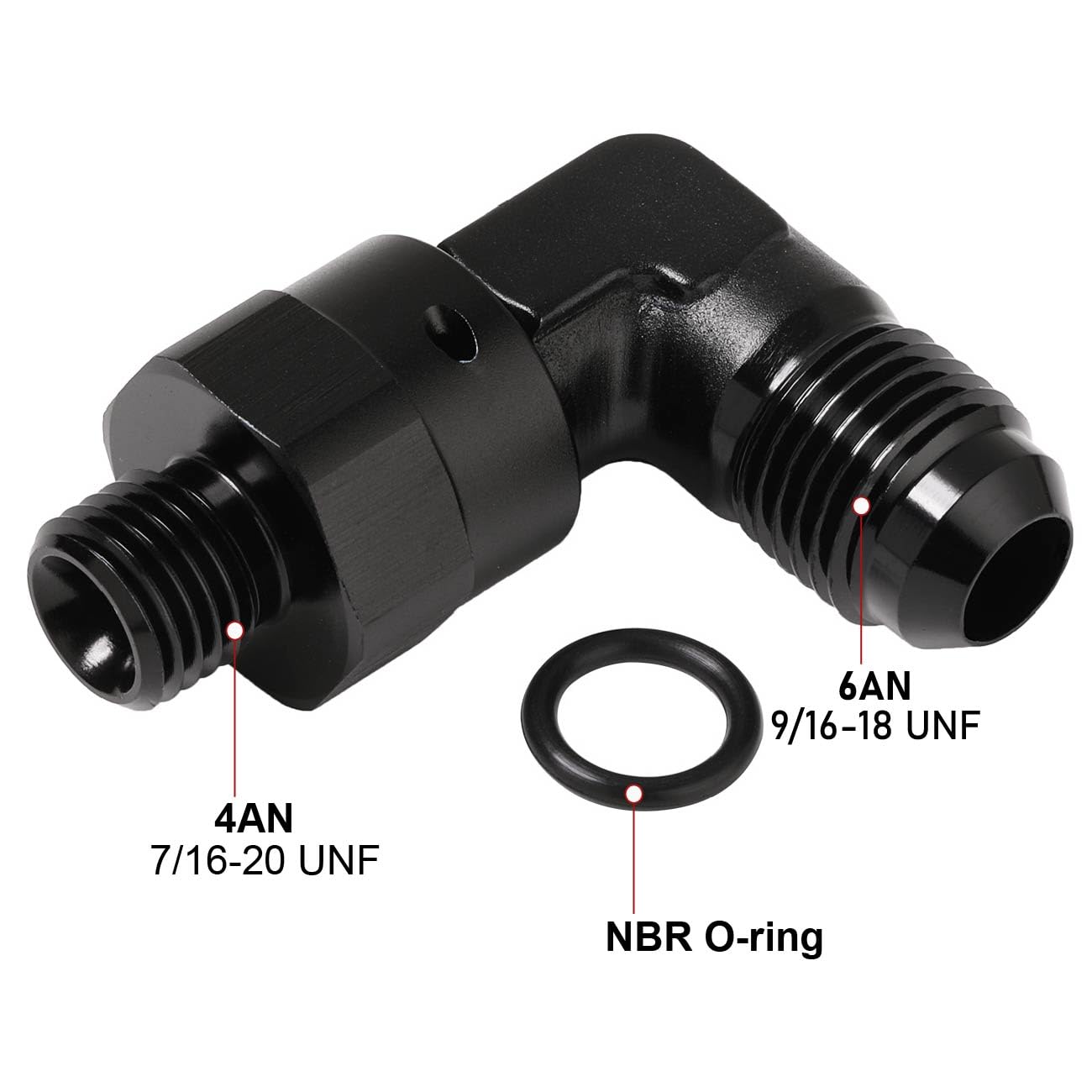 Podavelle 6An Male Flare To 4An -4 Orb O-Ring Boss 90 Degree Swivel Fitting Adapter Aluminum Black