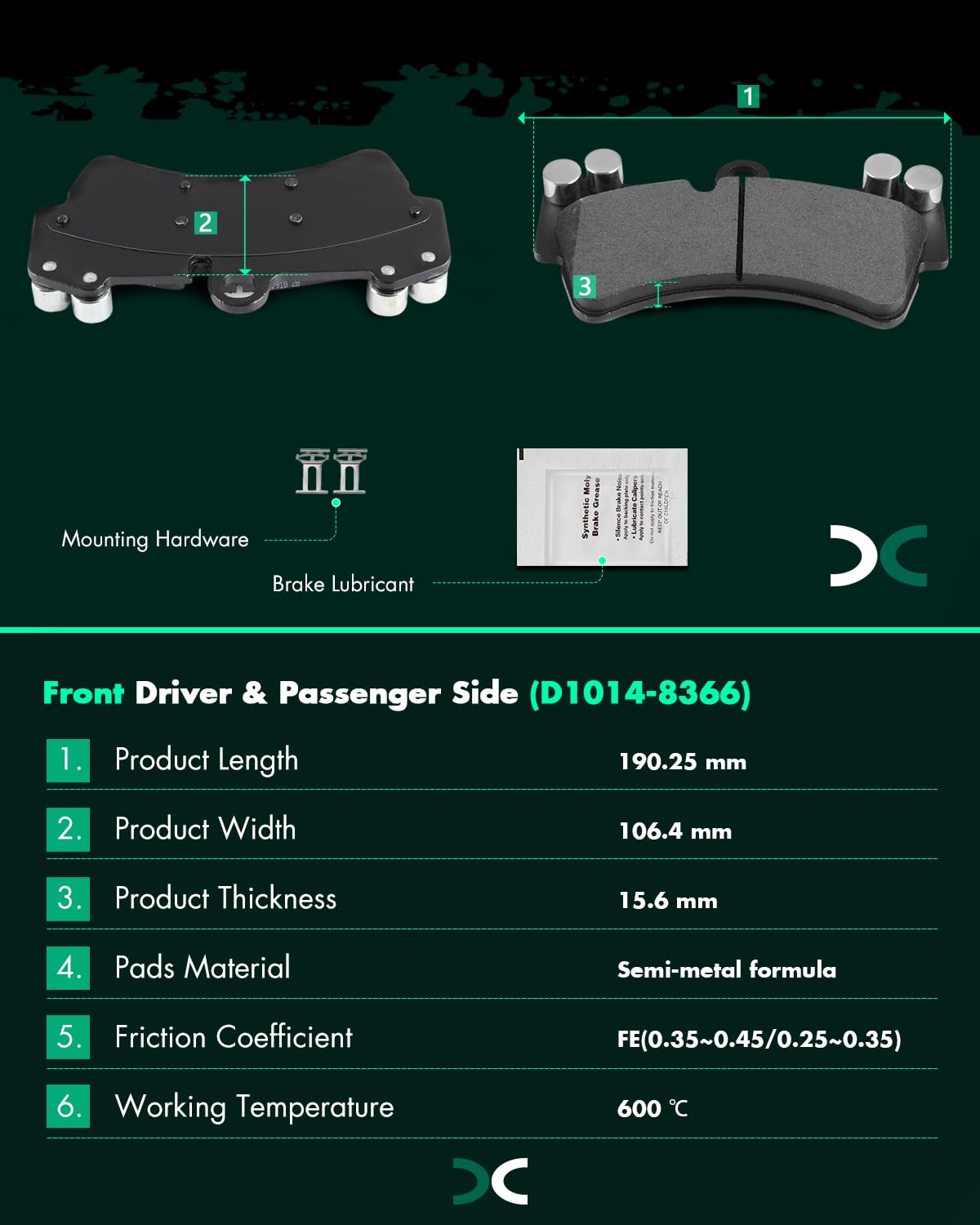 SCITOO Disc Brake Pads Kits D1014-8366 Semi Metallic Front Brake Pads Set Fit For Audi For Q7 2007-2015,For Audi For R8 2017,For