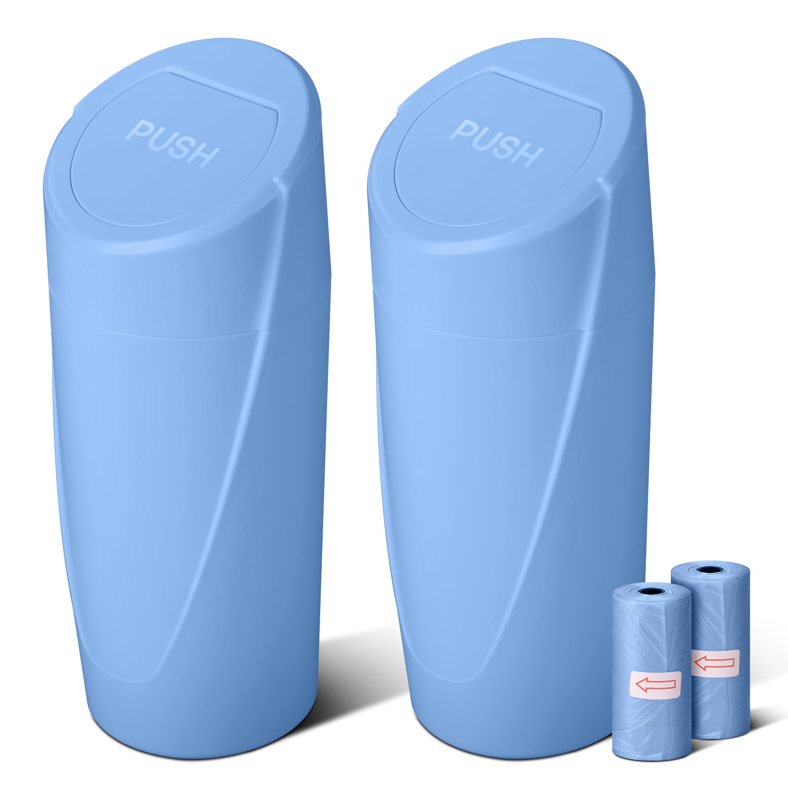Car Trash Can Bin With Lid - 2 Packs Car Garbage Can Cup Holder - Blue Mini Leakproof Vehicle Trash Garbage Can Bin With 40Pcs T
