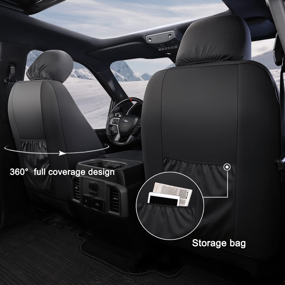 Giant Panda Front Car Seat Covers Custom Fit Ford F150 F250 F350 F450 Super Crew/Crew Cab Pickup Trucks, Front Seats Fabric Protectors (Black) 2-Pack