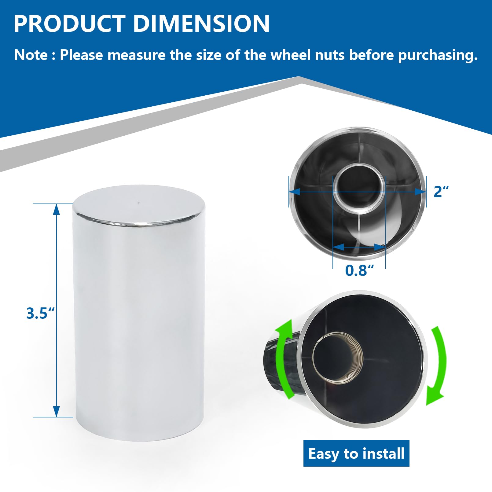 Grandroad Auto 20 Pack Lug Nut Covers, 33Mm By 3-1/2'' Thread On Flat Top Cylinder Nut Cover Caps Abs Chrome Plastic Anti-Rust S