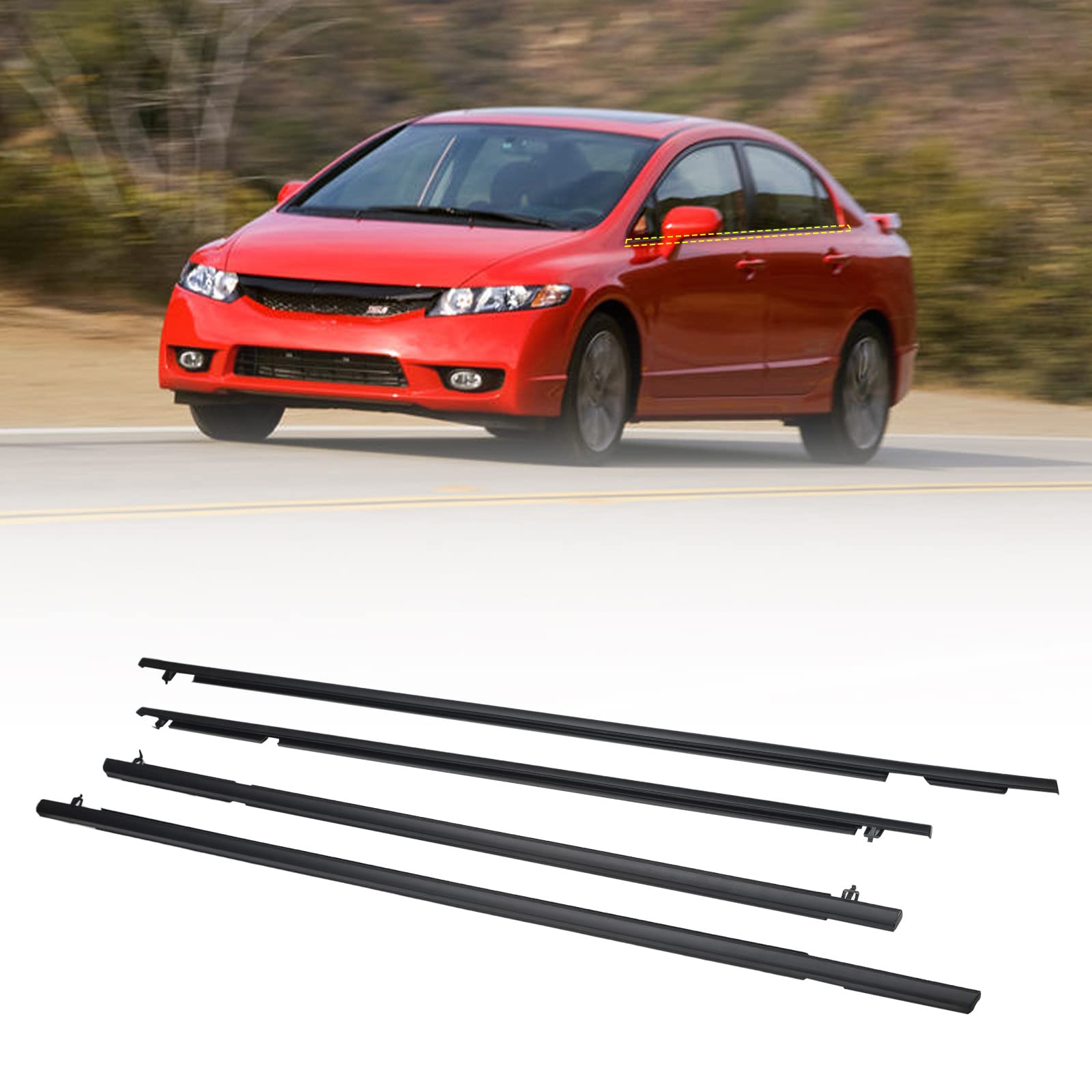Zonfant 4 Pcs Car Outer Door Window Moulding Trim Weatherstrip Seal Belt Compatible With Honda Vehicle Civic 2006-2011, Replace#