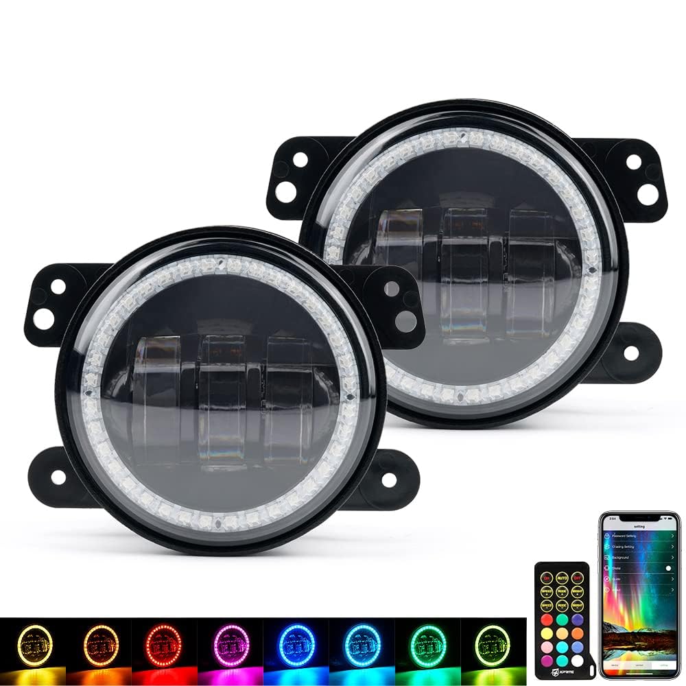 Xprite Fog Lights With Rgb Halo Angel Ring And Turn Signal Light, Ir & Bluetooth Wireless Dual Controlled Foglight Compatible Wi